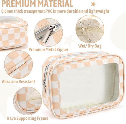 Clear Toiletry Bag,TSA Approved Travel Makeup Pouch with Zipper for Cosmetics and Toiletries，Diaper Bag Organizer Pouch Set,Women's Purse Organizer and Clear Car Bag