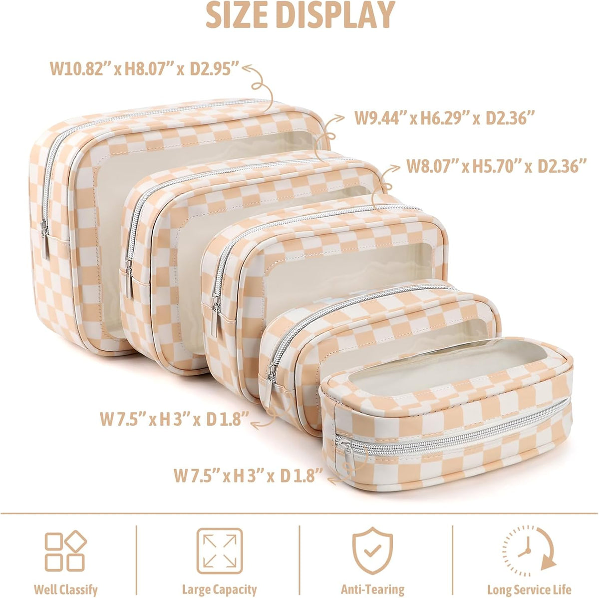 Clear Toiletry Bag,TSA Approved Travel Makeup Pouch with Zipper for Cosmetics and Toiletries，Diaper Bag Organizer Pouch Set,Women's Purse Organizer and Clear Car Bag