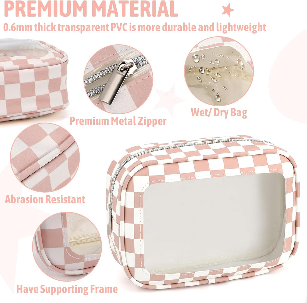 Clear Toiletry Bag,TSA Approved Travel Makeup Pouch with Zipper for Cosmetics and Toiletries，Diaper Bag Organizer Pouch Set,Women's Purse Organizer and Clear Car Bag