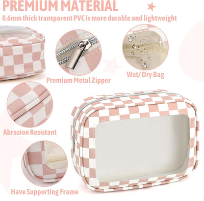 Clear Toiletry Bag,TSA Approved Travel Makeup Pouch with Zipper for Cosmetics and Toiletries，Diaper Bag Organizer Pouch Set,Women's Purse Organizer and Clear Car Bag