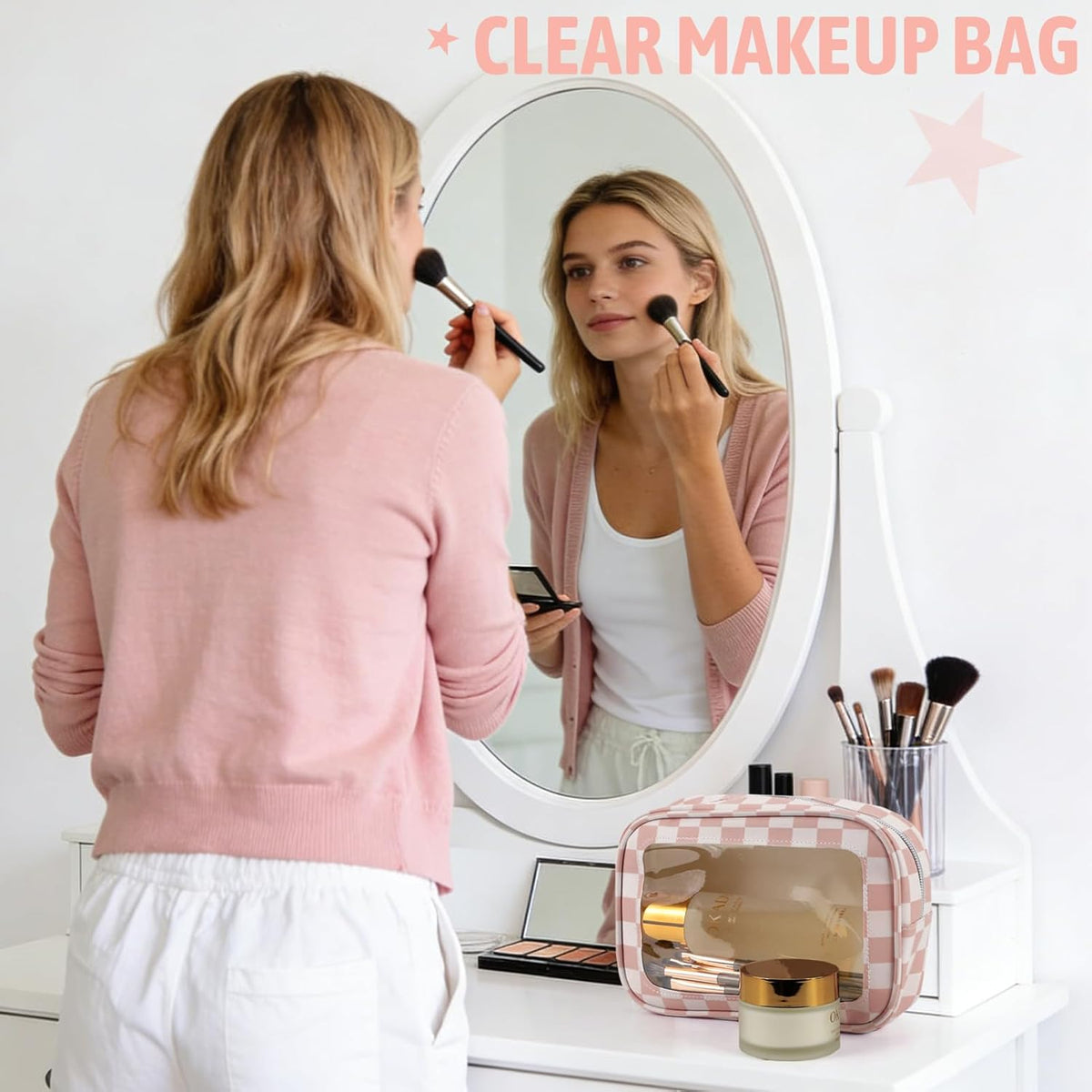 Clear Toiletry Bag,TSA Approved Travel Makeup Pouch with Zipper for Cosmetics and Toiletries，Diaper Bag Organizer Pouch Set,Women's Purse Organizer and Clear Car Bag