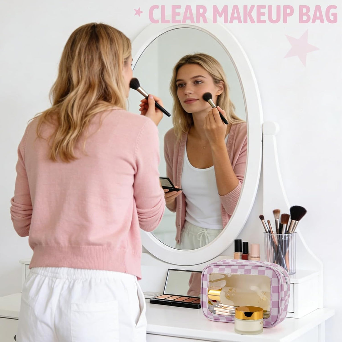 Clear Toiletry Bag,TSA Approved Travel Makeup Pouch with Zipper for Cosmetics and Toiletries，Diaper Bag Organizer Pouch Set,Women's Purse Organizer and Clear Car Bag