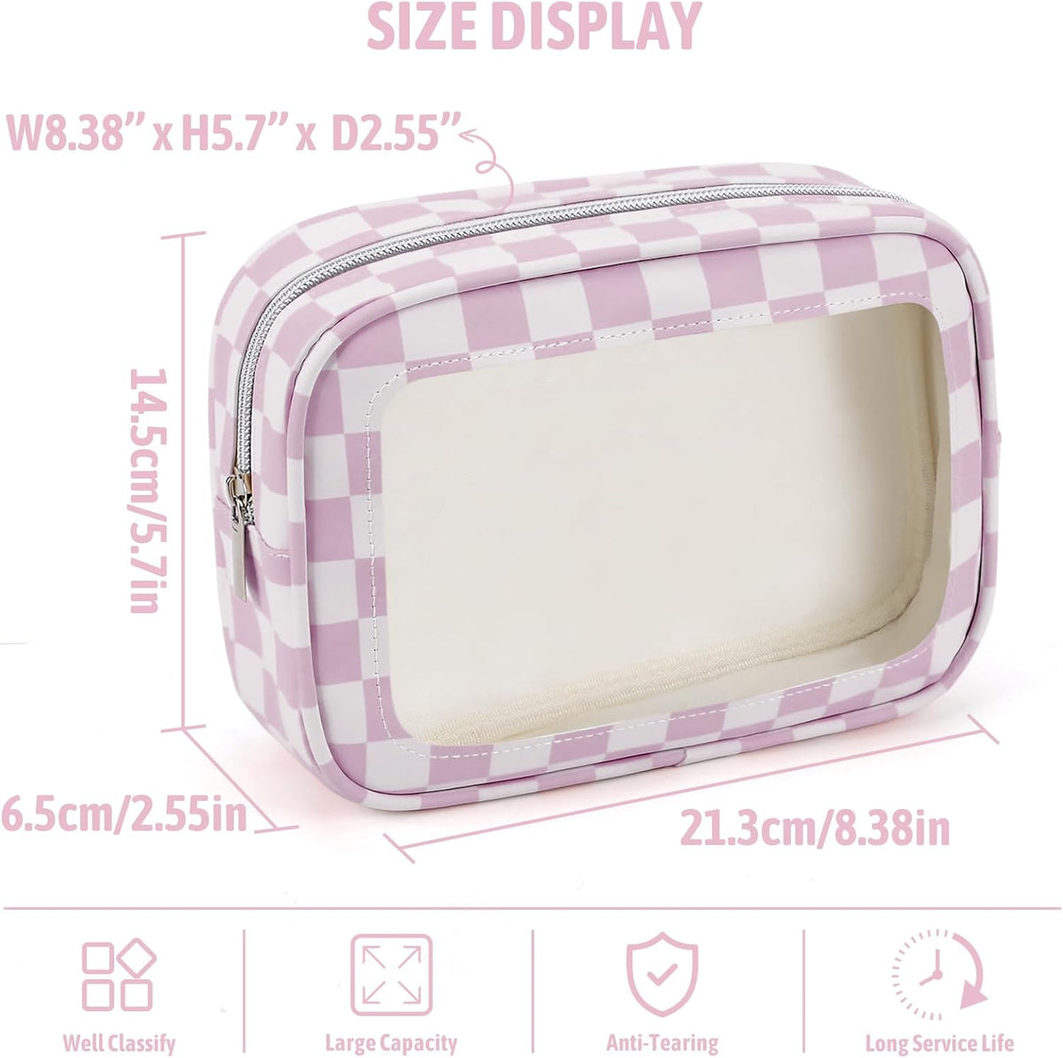 Clear Toiletry Bag,TSA Approved Travel Makeup Pouch with Zipper for Cosmetics and Toiletries，Diaper Bag Organizer Pouch Set,Women's Purse Organizer and Clear Car Bag