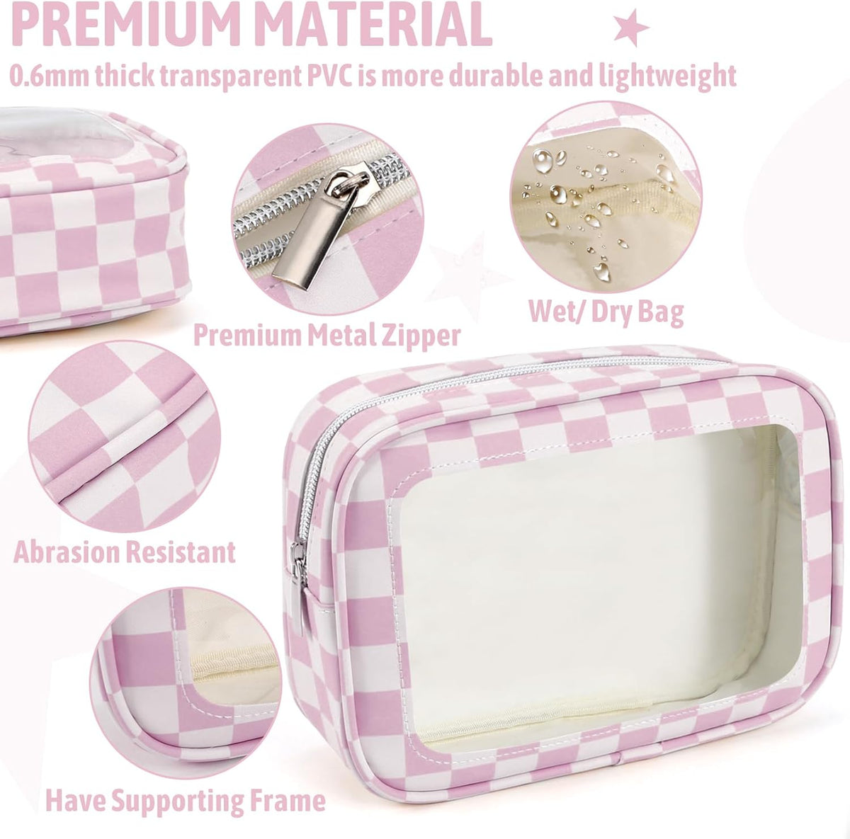 Clear Toiletry Bag,TSA Approved Travel Makeup Pouch with Zipper for Cosmetics and Toiletries，Diaper Bag Organizer Pouch Set,Women's Purse Organizer and Clear Car Bag
