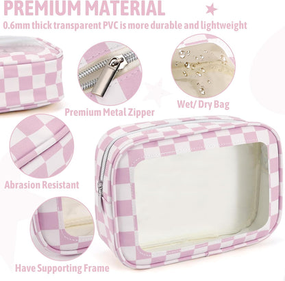 Clear Toiletry Bag,TSA Approved Travel Makeup Pouch with Zipper for Cosmetics and Toiletries，Diaper Bag Organizer Pouch Set,Women's Purse Organizer and Clear Car Bag