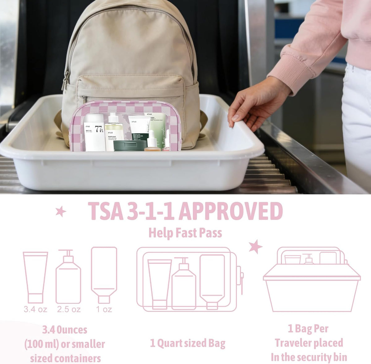 Clear Toiletry Bag,TSA Approved Travel Makeup Pouch with Zipper for Cosmetics and Toiletries，Diaper Bag Organizer Pouch Set,Women's Purse Organizer and Clear Car Bag