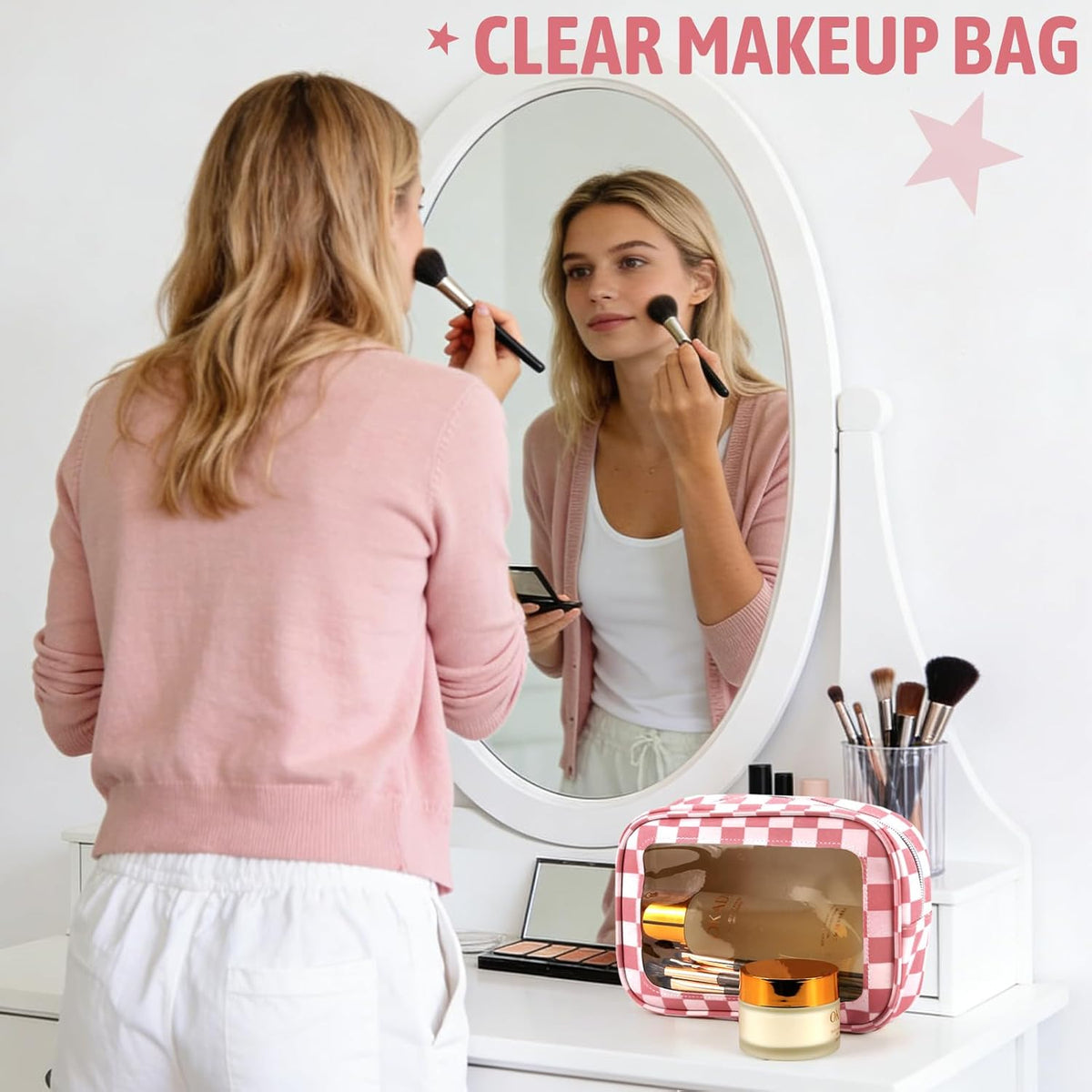 Clear Toiletry Bag,TSA Approved Travel Makeup Pouch with Zipper for Cosmetics and Toiletries，Diaper Bag Organizer Pouch Set,Women's Purse Organizer and Clear Car Bag