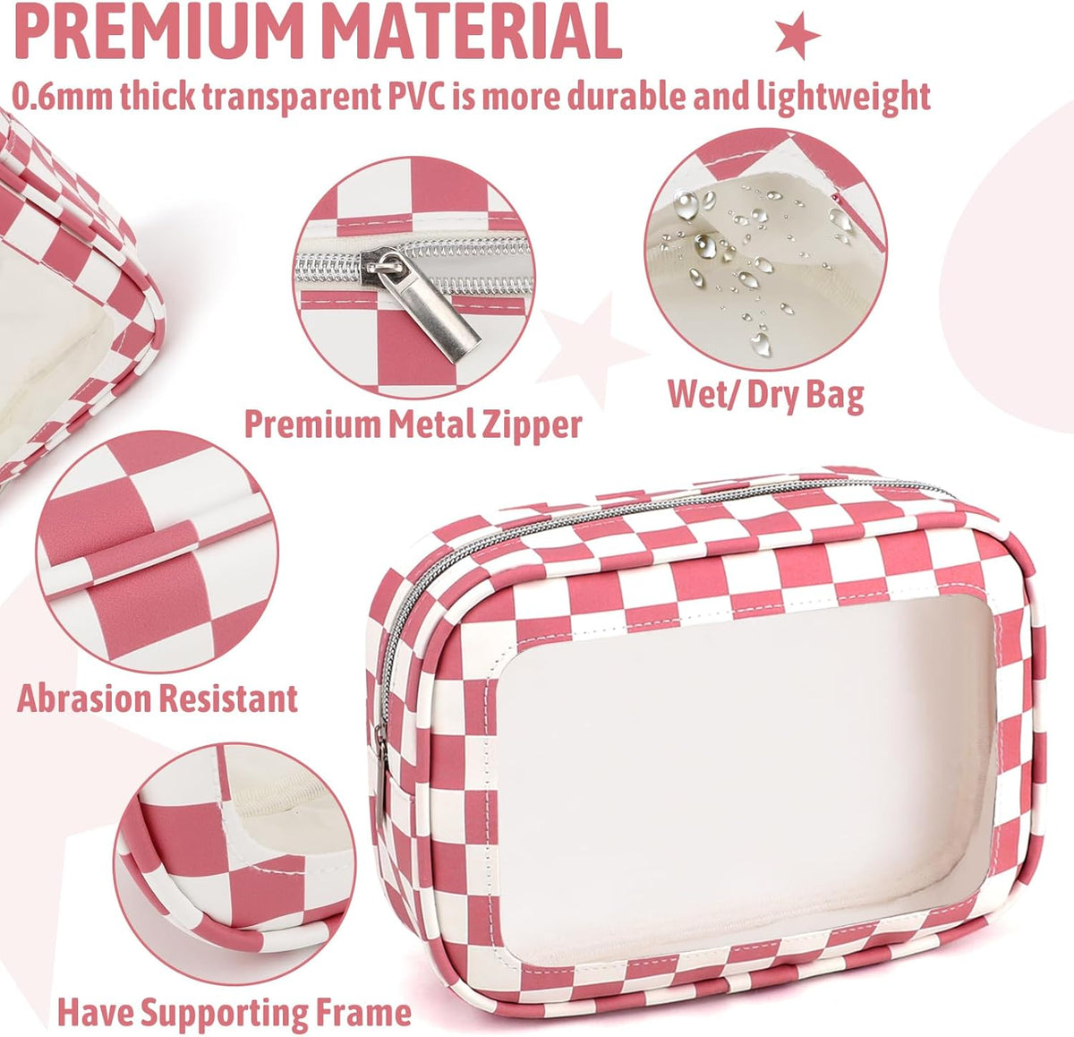 Clear Toiletry Bag,TSA Approved Travel Makeup Pouch with Zipper for Cosmetics and Toiletries，Diaper Bag Organizer Pouch Set,Women's Purse Organizer and Clear Car Bag