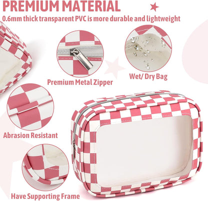 Clear Toiletry Bag,TSA Approved Travel Makeup Pouch with Zipper for Cosmetics and Toiletries，Diaper Bag Organizer Pouch Set,Women's Purse Organizer and Clear Car Bag