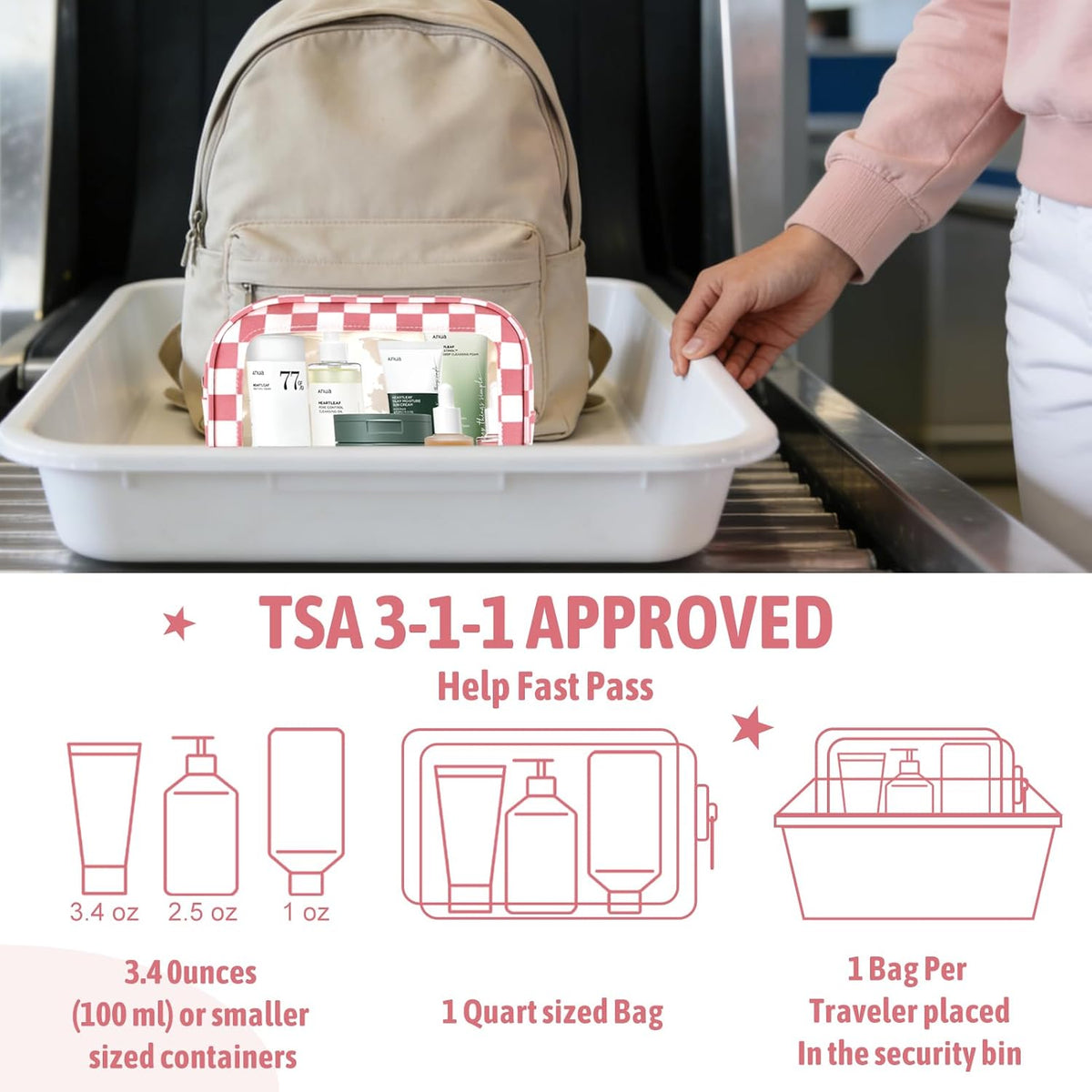 Clear Toiletry Bag,TSA Approved Travel Makeup Pouch with Zipper for Cosmetics and Toiletries，Diaper Bag Organizer Pouch Set,Women's Purse Organizer and Clear Car Bag