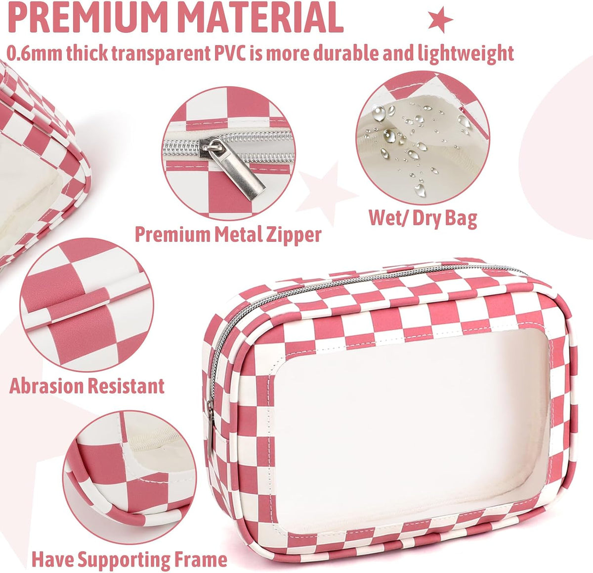 Clear Toiletry Bag,TSA Approved Travel Makeup Pouch with Zipper for Cosmetics and Toiletries，Diaper Bag Organizer Pouch Set,Women's Purse Organizer and Clear Car Bag