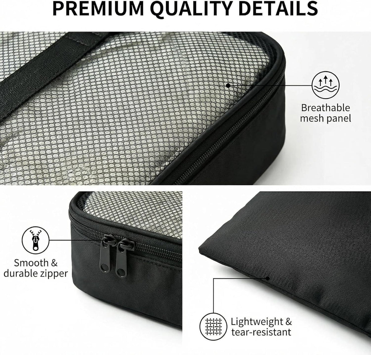 7 Set Compression Packing Cubes for Travel Essentials,Compressible Expandable Large Luggage Suitcase Organizer Bags for Clothing,Durable Space Saver Storage Bags with Toiletry Bags (Black)