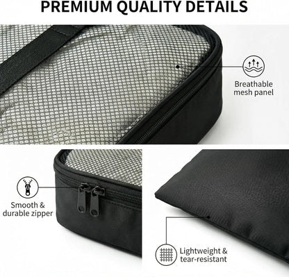 7 Set Compression Packing Cubes for Travel Essentials,Compressible Expandable Large Luggage Suitcase Organizer Bags for Clothing,Durable Space Saver Storage Bags with Toiletry Bags (Black)