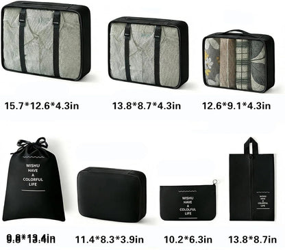 7 Set Compression Packing Cubes for Travel Essentials,Compressible Expandable Large Luggage Suitcase Organizer Bags for Clothing,Durable Space Saver Storage Bags with Toiletry Bags (Black)