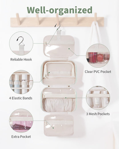 Hanging Toiletry Bag for Women Checkered Travel Makeup Bag Cosmetic Make Up Organizer Toiletries Bag for Travel Essentials Accessories (Mint Green Checkerboard, Medium)
