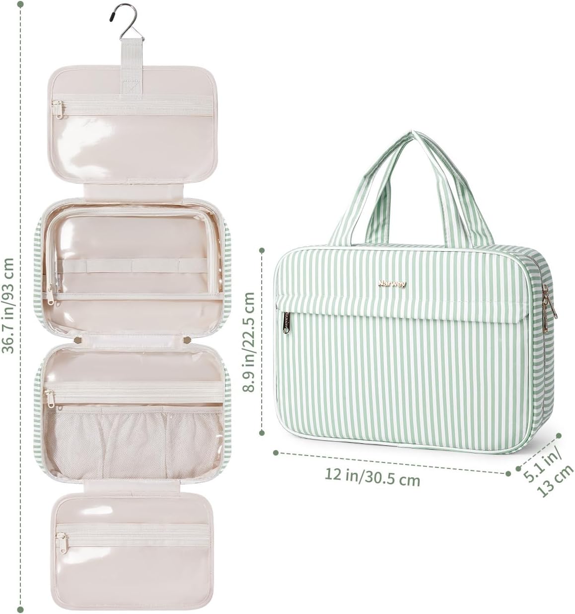 Hanging Toiletry Bag for Women Checkered Travel Makeup Bag Cosmetic Make Up Organizer Toiletries Bag for Travel Essentials Accessories (Mint Green Checkerboard, Medium)