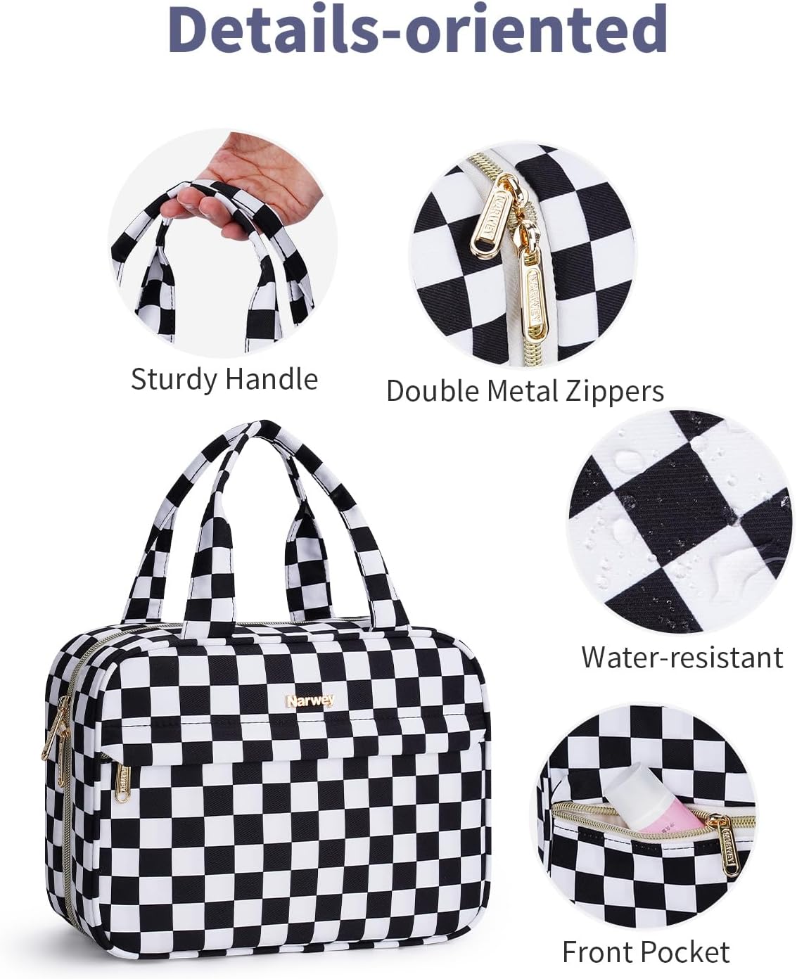 Hanging Toiletry Bag for Women Checkered Travel Makeup Bag Cosmetic Make Up Organizer Toiletries Bag for Travel Essentials Accessories (Mint Green Checkerboard, Medium)
