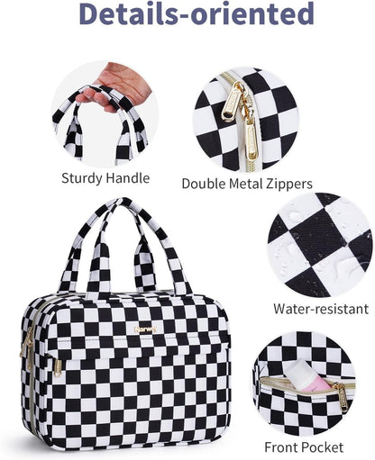 Hanging Toiletry Bag for Women Checkered Travel Makeup Bag Cosmetic Make Up Organizer Toiletries Bag for Travel Essentials Accessories (Mint Green Checkerboard, Medium)