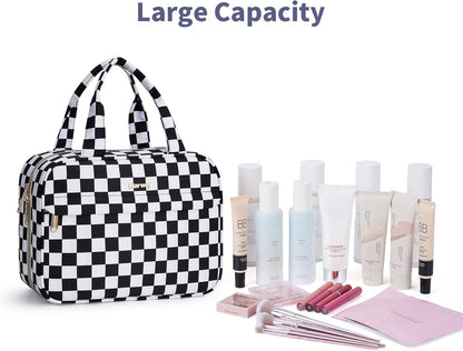 Hanging Toiletry Bag for Women Checkered Travel Makeup Bag Cosmetic Make Up Organizer Toiletries Bag for Travel Essentials Accessories (Mint Green Checkerboard, Medium)