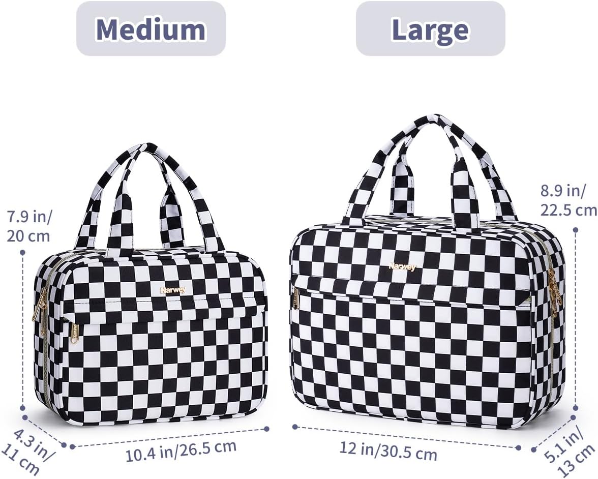 Hanging Toiletry Bag for Women Checkered Travel Makeup Bag Cosmetic Make Up Organizer Toiletries Bag for Travel Essentials Accessories (Mint Green Checkerboard, Medium)