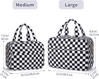 Hanging Toiletry Bag for Women Checkered Travel Makeup Bag Cosmetic Make Up Organizer Toiletries Bag for Travel Essentials Accessories (Mint Green Checkerboard, Medium)
