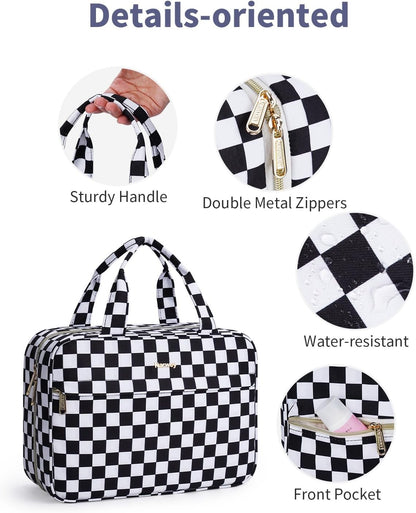 Hanging Toiletry Bag for Women Checkered Travel Makeup Bag Cosmetic Make Up Organizer Toiletries Bag for Travel Essentials Accessories (Mint Green Checkerboard, Medium)