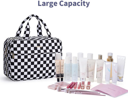 Hanging Toiletry Bag for Women Checkered Travel Makeup Bag Cosmetic Make Up Organizer Toiletries Bag for Travel Essentials Accessories (Mint Green Checkerboard, Medium)