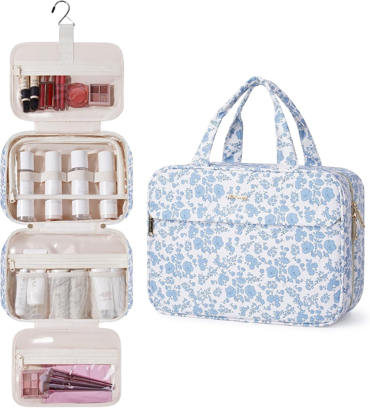 Hanging Toiletry Bag for Women Checkered Travel Makeup Bag Cosmetic Make Up Organizer Toiletries Bag for Travel Essentials Accessories (Mint Green Checkerboard, Medium)