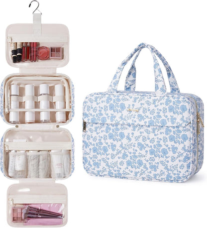 Hanging Toiletry Bag for Women Checkered Travel Makeup Bag Cosmetic Make Up Organizer Toiletries Bag for Travel Essentials Accessories (Mint Green Checkerboard, Medium)