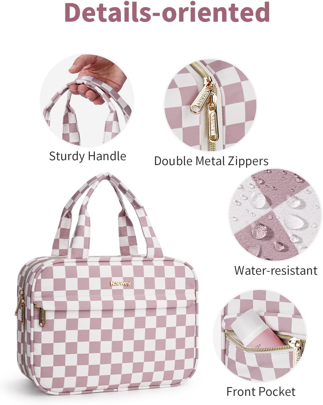 Hanging Toiletry Bag for Women Checkered Travel Makeup Bag Cosmetic Make Up Organizer Toiletries Bag for Travel Essentials Accessories (Mint Green Checkerboard, Medium)