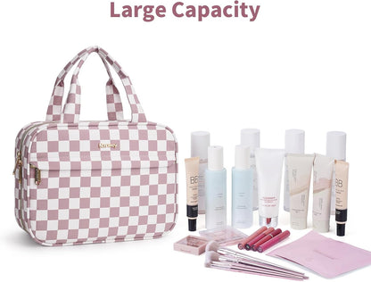 Hanging Toiletry Bag for Women Checkered Travel Makeup Bag Cosmetic Make Up Organizer Toiletries Bag for Travel Essentials Accessories (Mint Green Checkerboard, Medium)