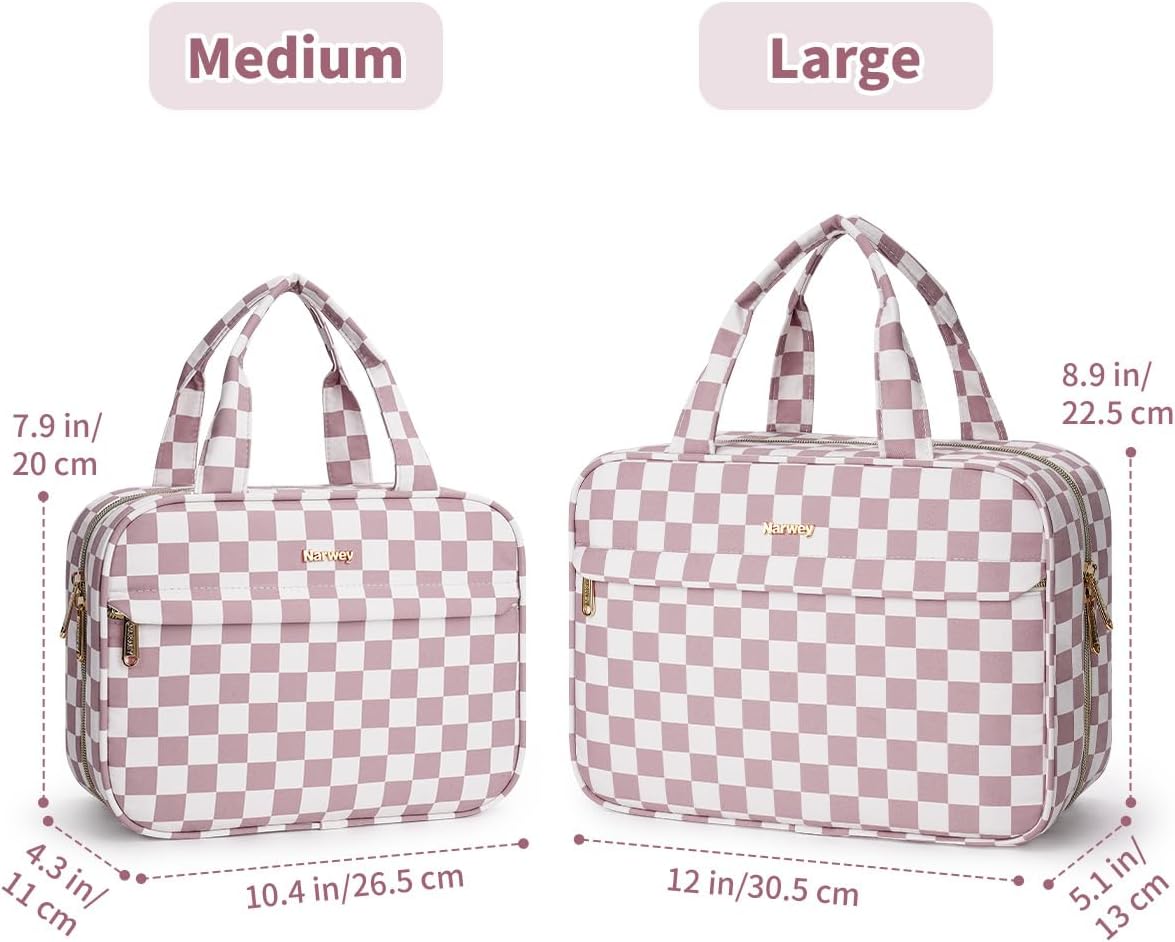 Hanging Toiletry Bag for Women Checkered Travel Makeup Bag Cosmetic Make Up Organizer Toiletries Bag for Travel Essentials Accessories (Mint Green Checkerboard, Medium)