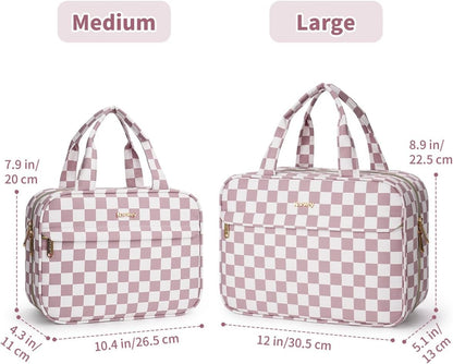 Hanging Toiletry Bag for Women Checkered Travel Makeup Bag Cosmetic Make Up Organizer Toiletries Bag for Travel Essentials Accessories (Mint Green Checkerboard, Medium)