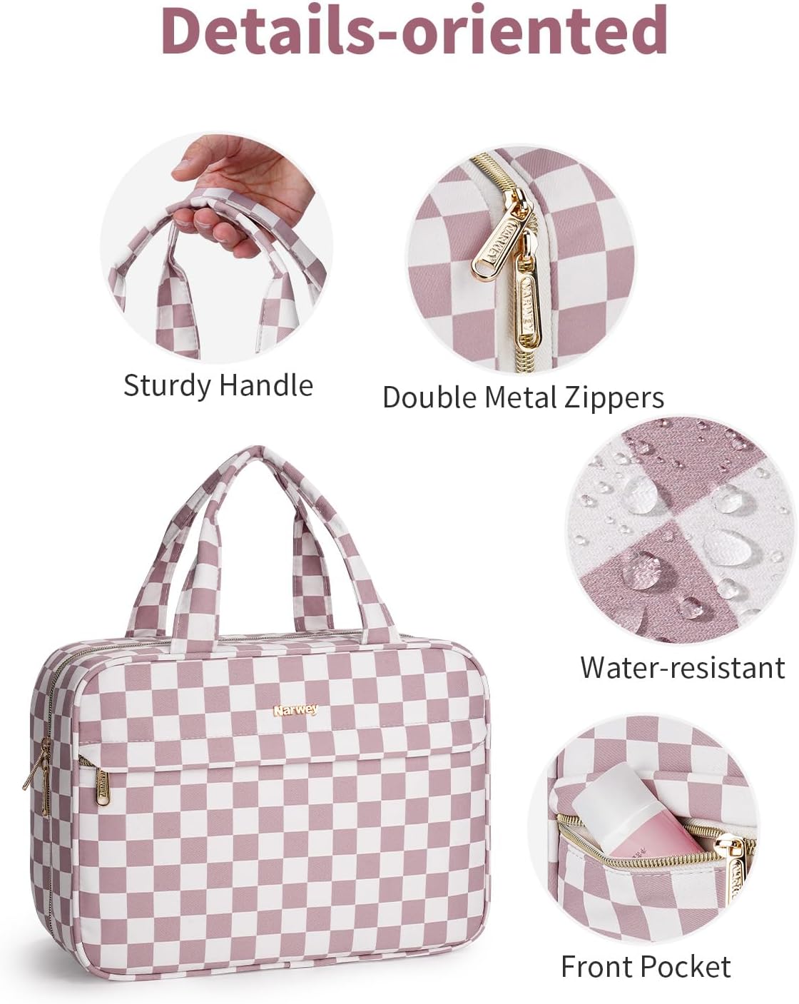 Hanging Toiletry Bag for Women Checkered Travel Makeup Bag Cosmetic Make Up Organizer Toiletries Bag for Travel Essentials Accessories (Mint Green Checkerboard, Medium)