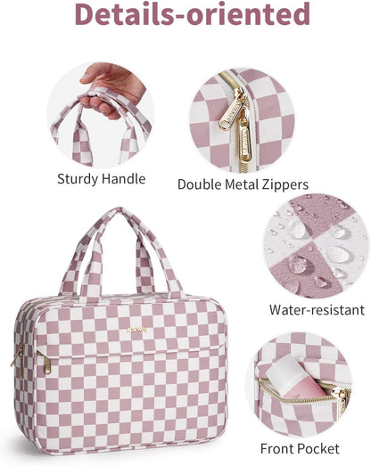 Hanging Toiletry Bag for Women Checkered Travel Makeup Bag Cosmetic Make Up Organizer Toiletries Bag for Travel Essentials Accessories (Mint Green Checkerboard, Medium)