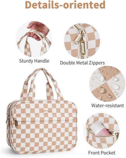 Hanging Toiletry Bag for Women Checkered Travel Makeup Bag Cosmetic Make Up Organizer Toiletries Bag for Travel Essentials Accessories (Mint Green Checkerboard, Medium)