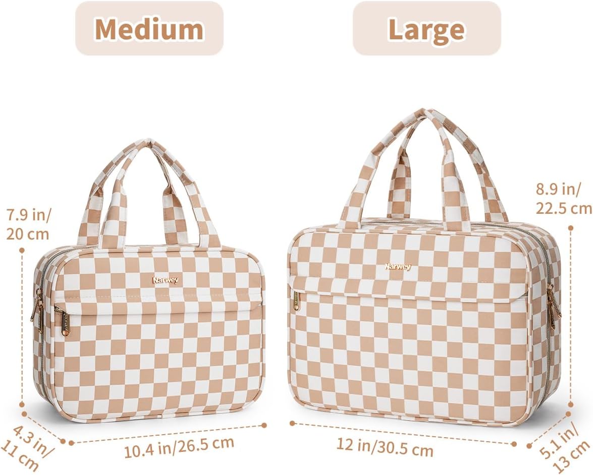 Hanging Toiletry Bag for Women Checkered Travel Makeup Bag Cosmetic Make Up Organizer Toiletries Bag for Travel Essentials Accessories (Mint Green Checkerboard, Medium)
