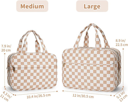 Hanging Toiletry Bag for Women Checkered Travel Makeup Bag Cosmetic Make Up Organizer Toiletries Bag for Travel Essentials Accessories (Mint Green Checkerboard, Medium)