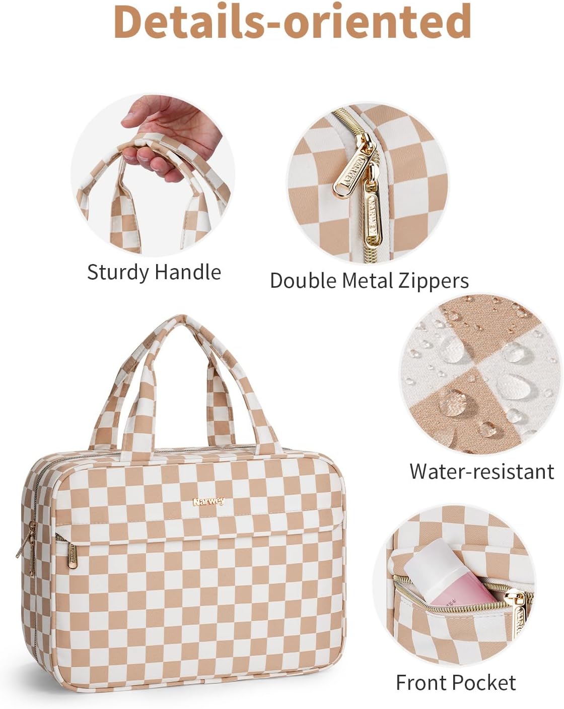 Hanging Toiletry Bag for Women Checkered Travel Makeup Bag Cosmetic Make Up Organizer Toiletries Bag for Travel Essentials Accessories (Mint Green Checkerboard, Medium)
