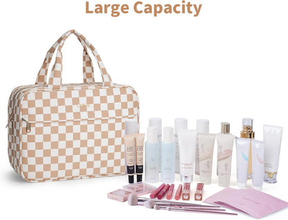 Hanging Toiletry Bag for Women Checkered Travel Makeup Bag Cosmetic Make Up Organizer Toiletries Bag for Travel Essentials Accessories (Mint Green Checkerboard, Medium)