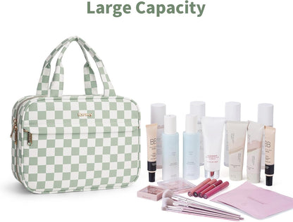 Hanging Toiletry Bag for Women Checkered Travel Makeup Bag Cosmetic Make Up Organizer Toiletries Bag for Travel Essentials Accessories (Mint Green Checkerboard, Medium)