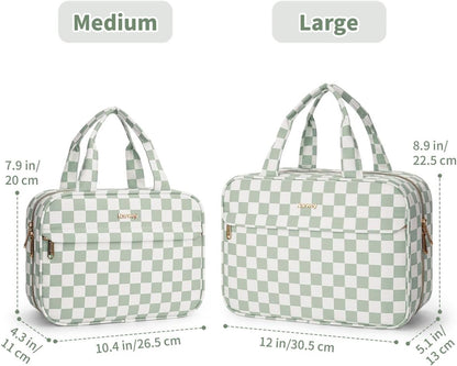 Hanging Toiletry Bag for Women Checkered Travel Makeup Bag Cosmetic Make Up Organizer Toiletries Bag for Travel Essentials Accessories (Mint Green Checkerboard, Medium)