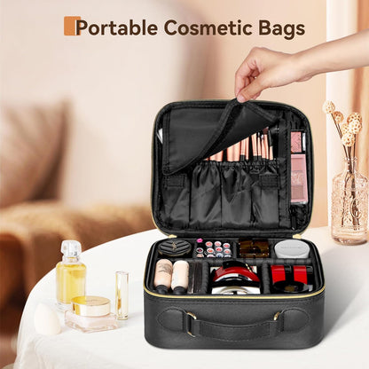 Travel Makeup Bag With LED Mirror, Cosmetic Train Case with Light up Mirror, Portable Makeup Artist Organizer Bag with Adjustable Dividers, Makeup Brush Holder Storage (Rose Gold, Medium)
