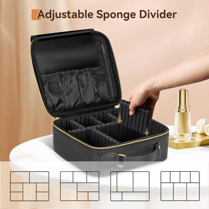 Travel Makeup Bag With LED Mirror, Cosmetic Train Case with Light up Mirror, Portable Makeup Artist Organizer Bag with Adjustable Dividers, Makeup Brush Holder Storage (Rose Gold, Medium)