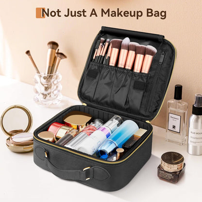 Travel Makeup Bag With LED Mirror, Cosmetic Train Case with Light up Mirror, Portable Makeup Artist Organizer Bag with Adjustable Dividers, Makeup Brush Holder Storage (Rose Gold, Medium)