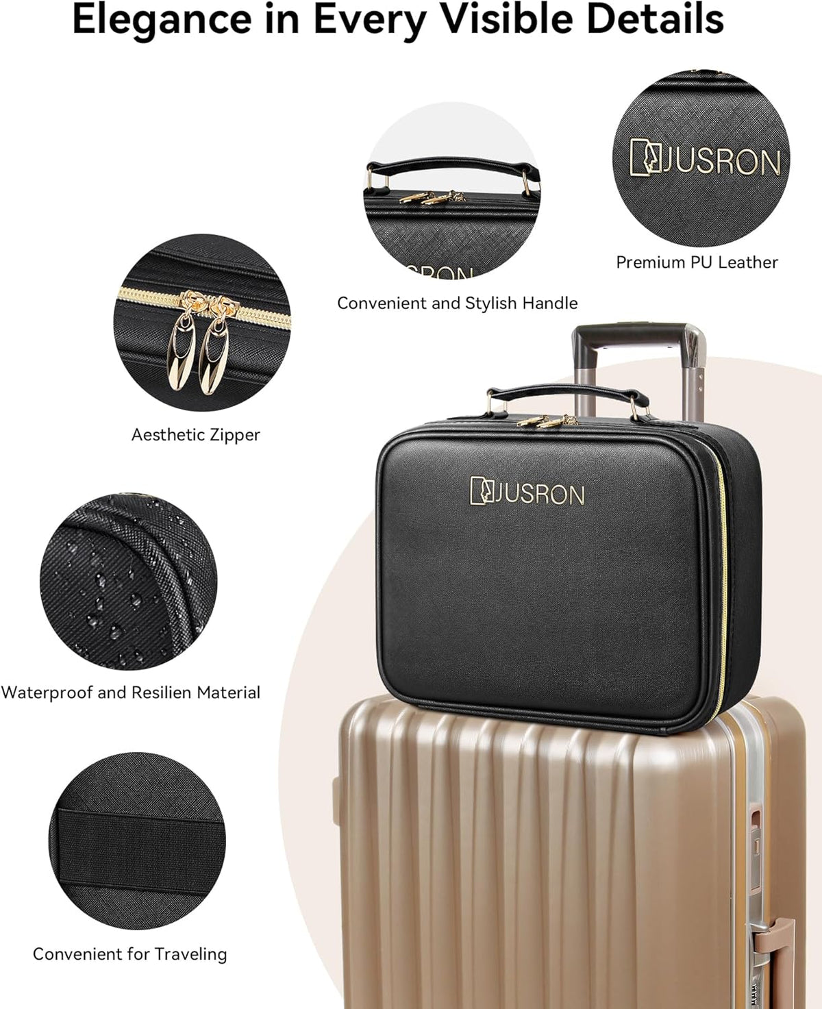 Travel Makeup Bag With LED Mirror, Cosmetic Train Case with Light up Mirror, Portable Makeup Artist Organizer Bag with Adjustable Dividers, Makeup Brush Holder Storage (Rose Gold, Medium)