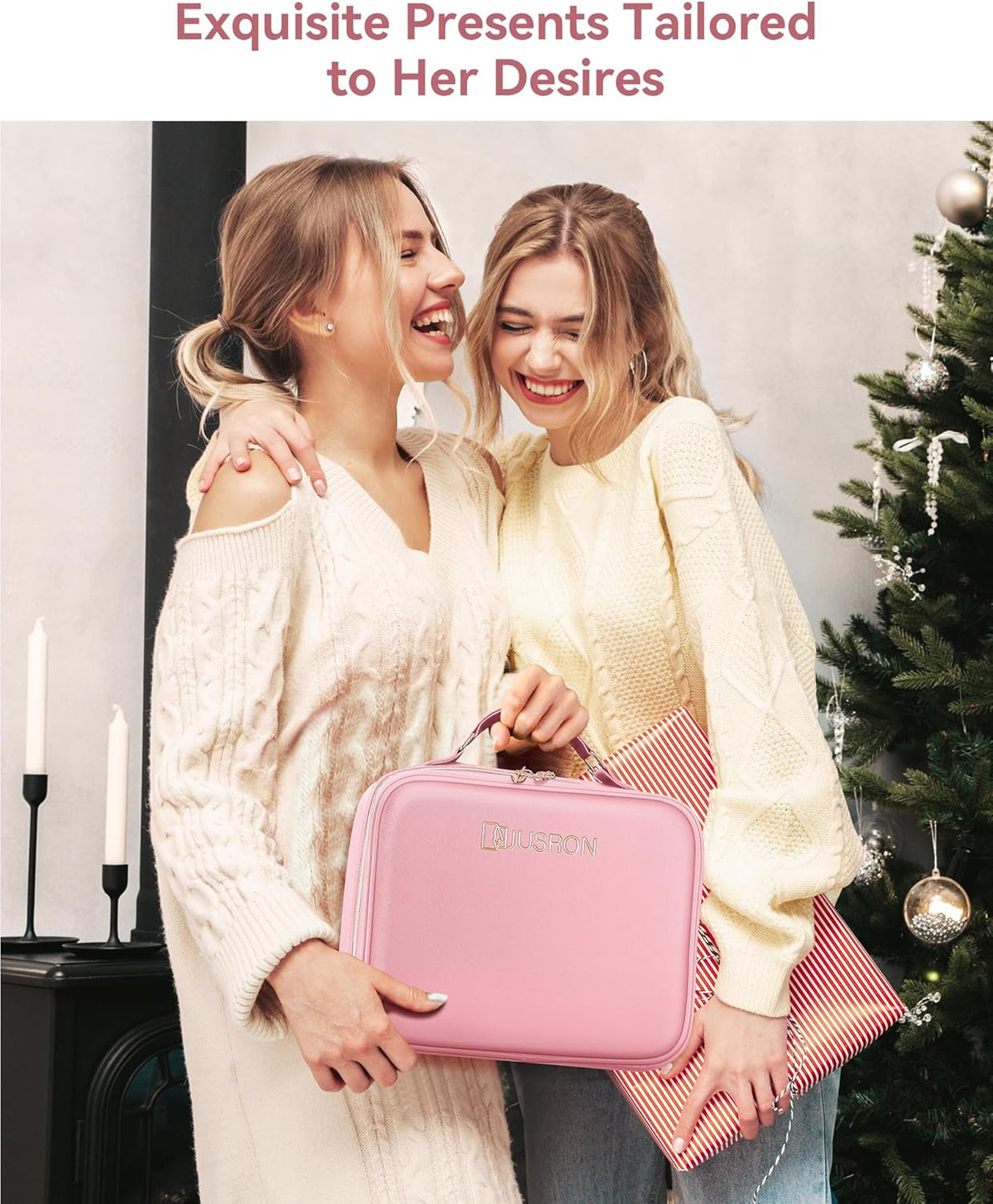 Travel Makeup Bag With LED Mirror, Cosmetic Train Case with Light up Mirror, Portable Makeup Artist Organizer Bag with Adjustable Dividers, Makeup Brush Holder Storage (Rose Gold, Medium)