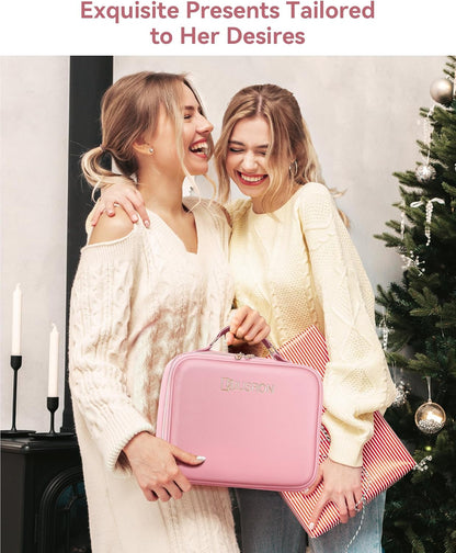 Travel Makeup Bag With LED Mirror, Cosmetic Train Case with Light up Mirror, Portable Makeup Artist Organizer Bag with Adjustable Dividers, Makeup Brush Holder Storage (Rose Gold, Medium)