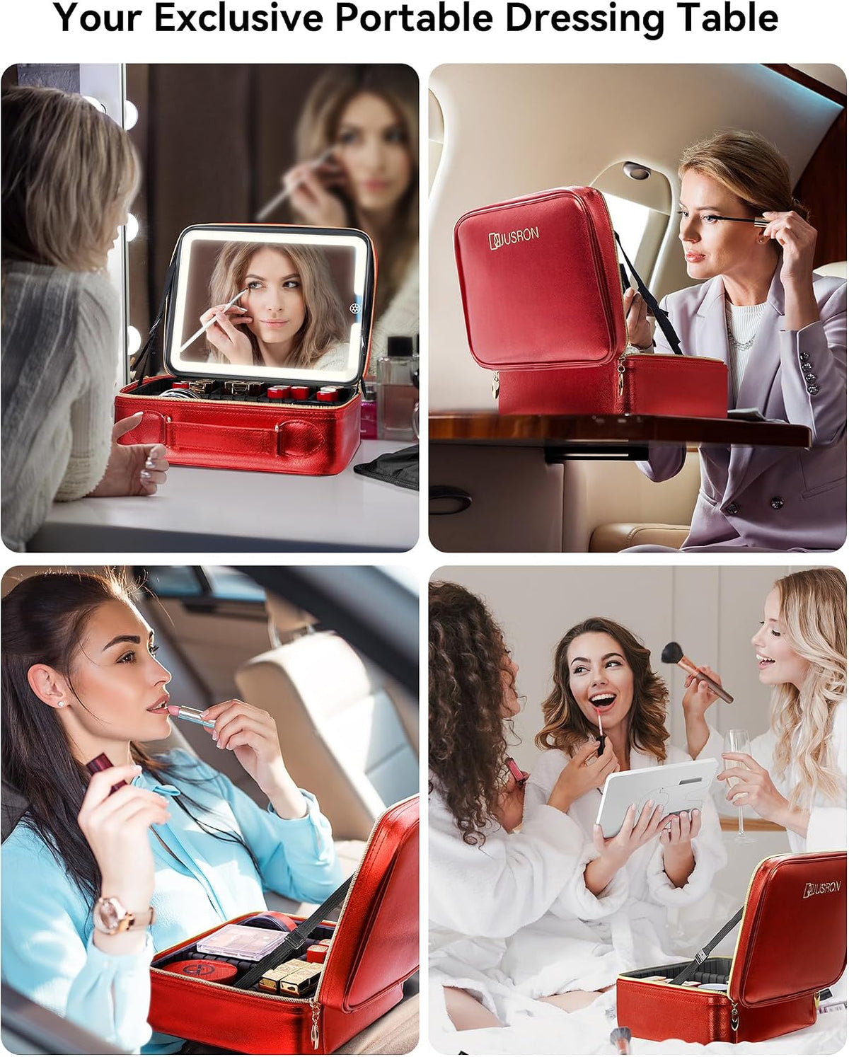 Travel Makeup Bag With LED Mirror, Cosmetic Train Case with Light up Mirror, Portable Makeup Artist Organizer Bag with Adjustable Dividers, Makeup Brush Holder Storage (Rose Gold, Medium)