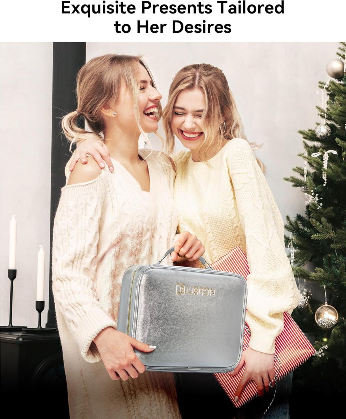 Travel Makeup Bag With LED Mirror, Cosmetic Train Case with Light up Mirror, Portable Makeup Artist Organizer Bag with Adjustable Dividers, Makeup Brush Holder Storage (Rose Gold, Medium)